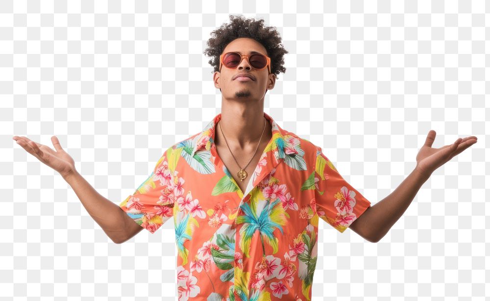 PNG Man wear Hawaiian shirt sleeve adult white background.
