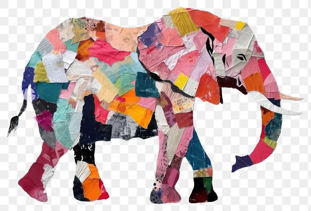 PNG Abstract elephant ripped paper collage art animal.