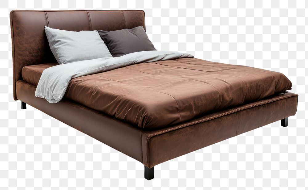PNG Bed furniture white background comfortable.