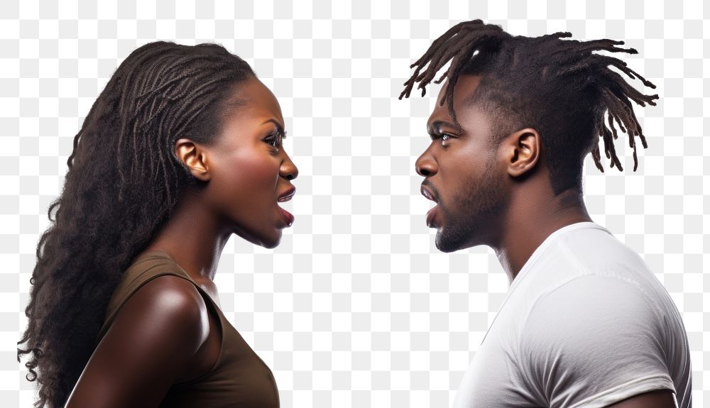 PNG  Black couple angry at each other adult white background togetherness. AI generated Image by rawpixel.