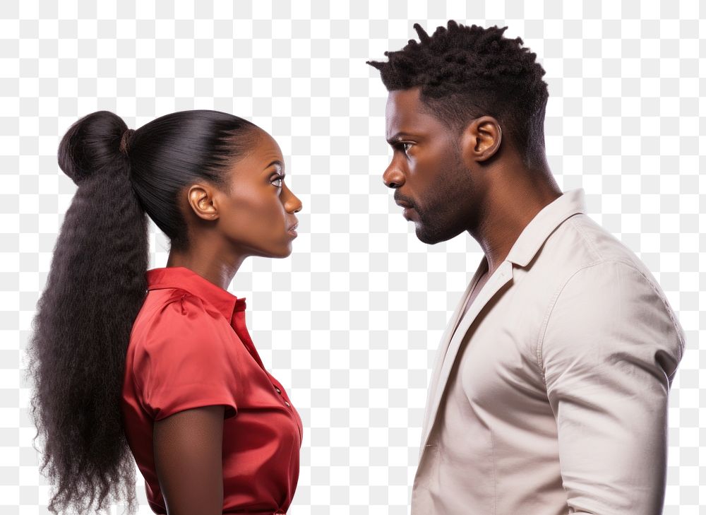 PNG  Black couple angry at each other adult white background togetherness. AI generated Image by rawpixel.