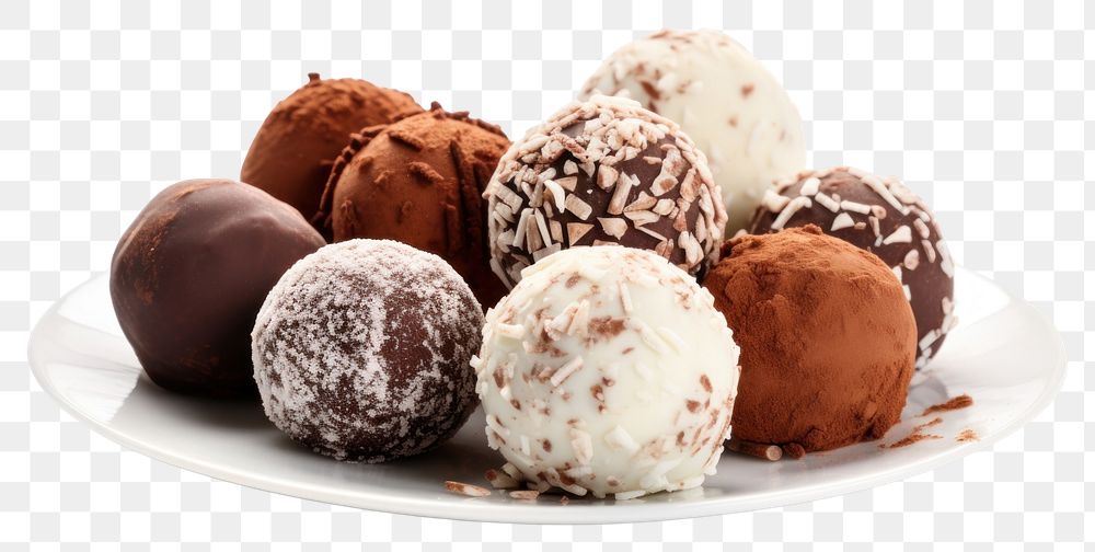 PNG  Chocolate truffles dessert plate food. AI generated Image by rawpixel.