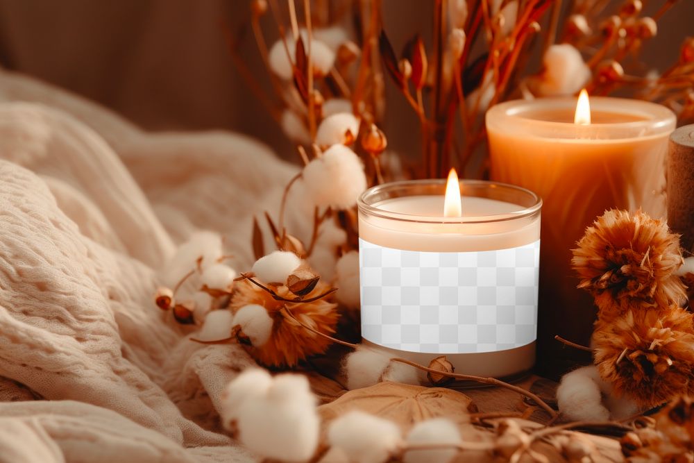 Scented candle label png mockup, transparent design