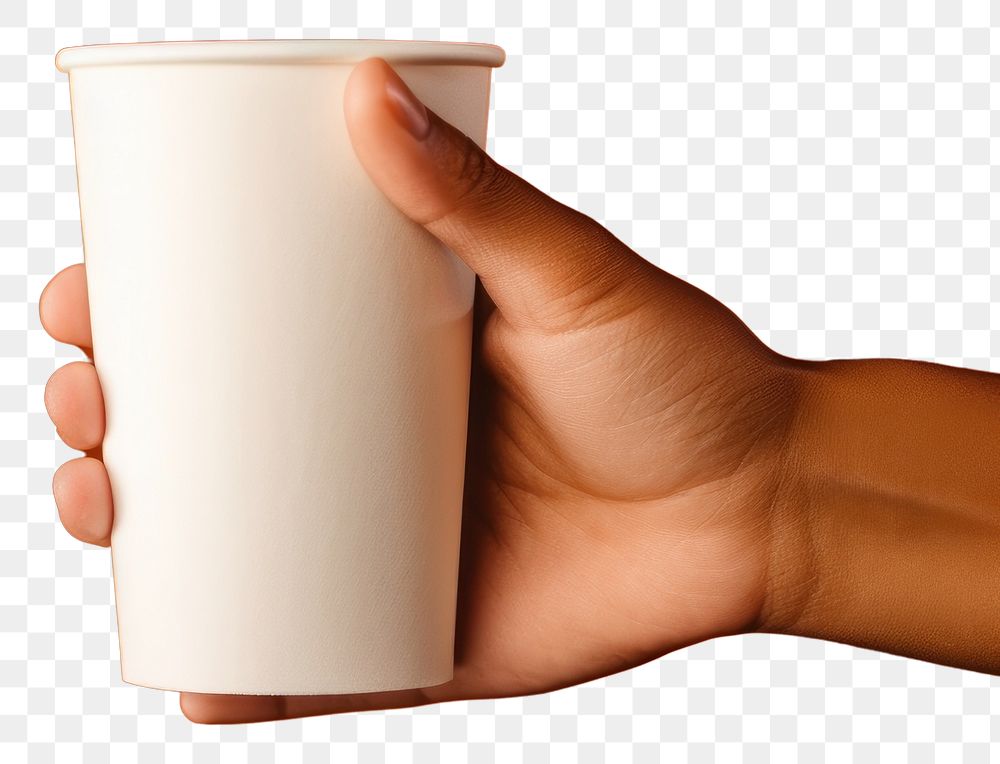 PNG Coffee cup mockup hand holding finger.