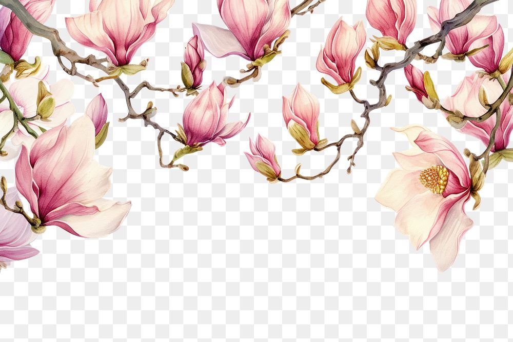 PNG  Magnolia flowers border blossom nature petal.