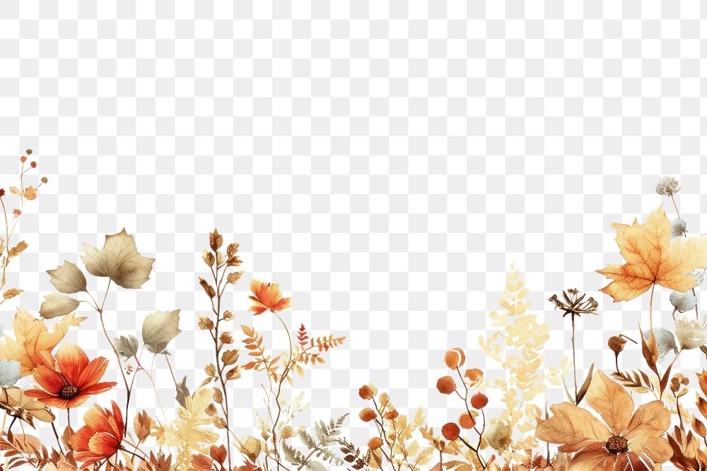 PNG  Autumn flowers border painting pattern nature.