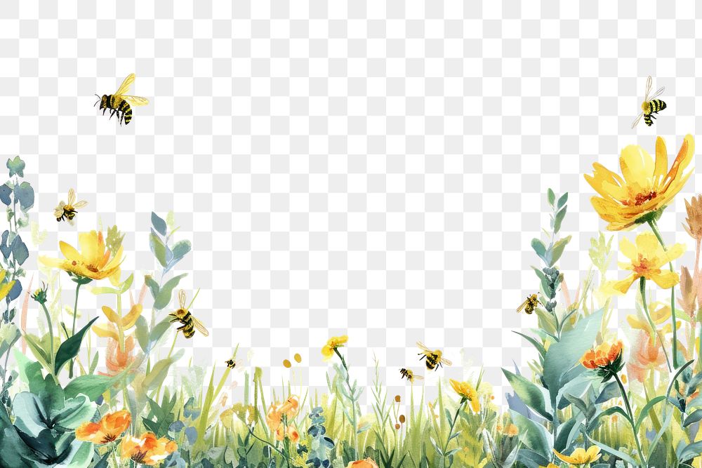 PNG  Bees border nature outdoors painting.