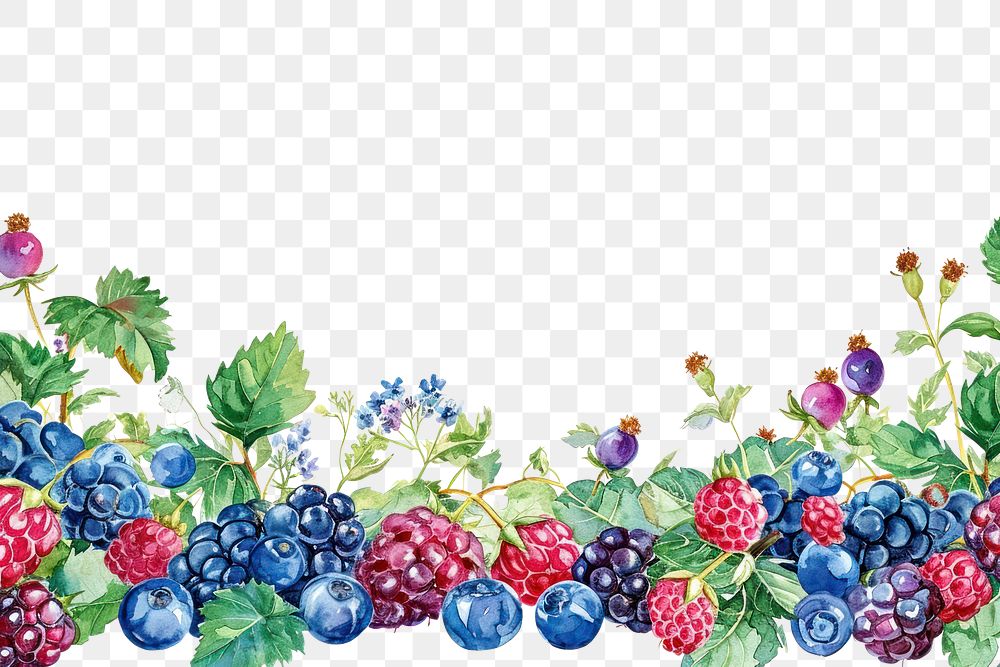 PNG  Berries border blueberry raspberry fruit.