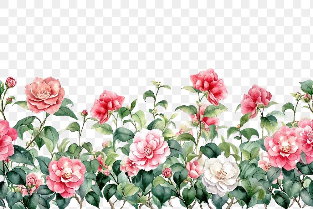 PNG  Camellias border pattern flower nature.