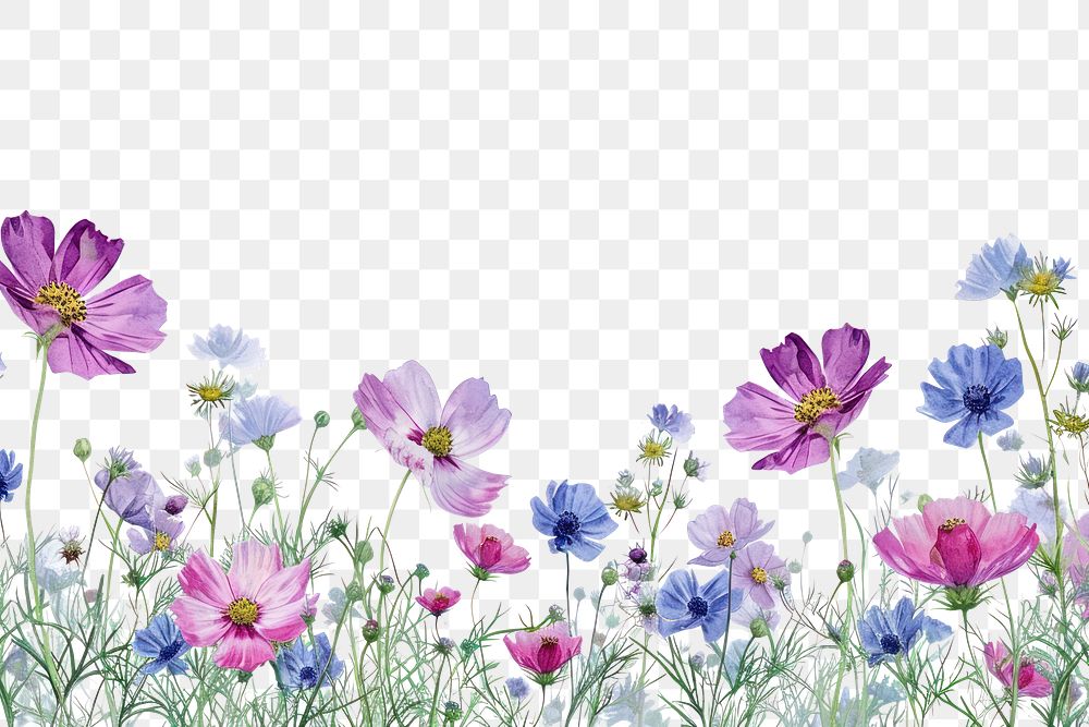 PNG  Cosmos flowers border nature outdoors blossom.