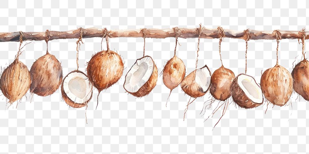 PNG  Coconuts hanging freshness drawing.