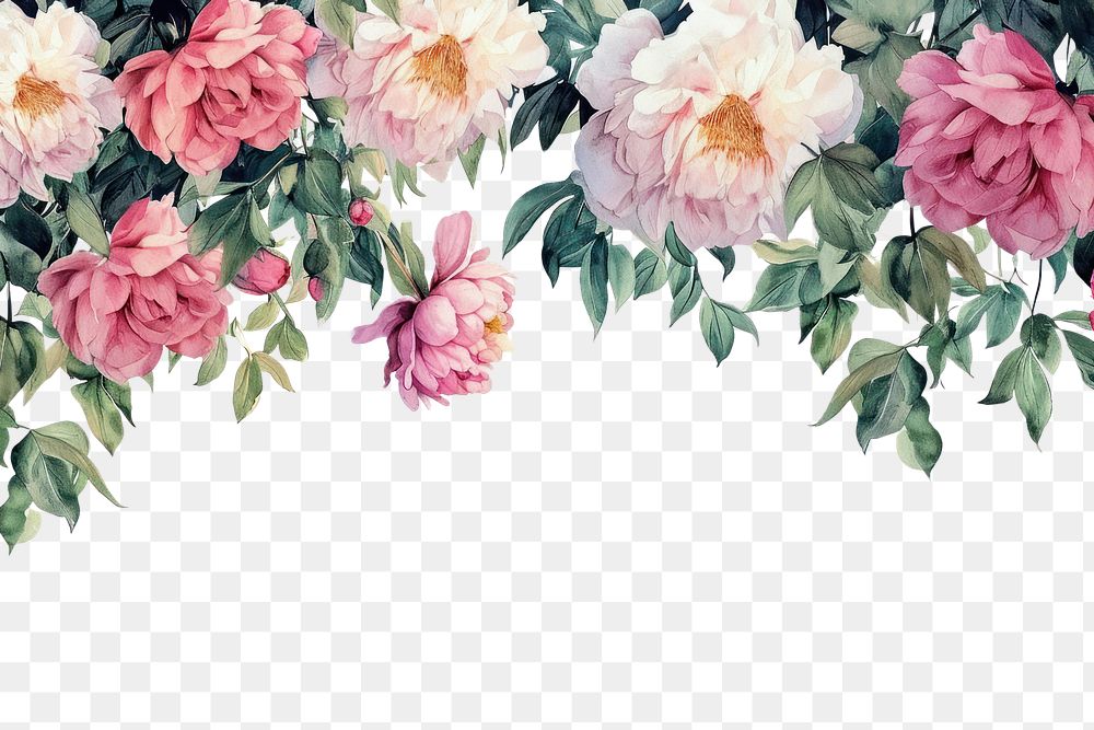 PNG  Peony flowers nature painting pattern.