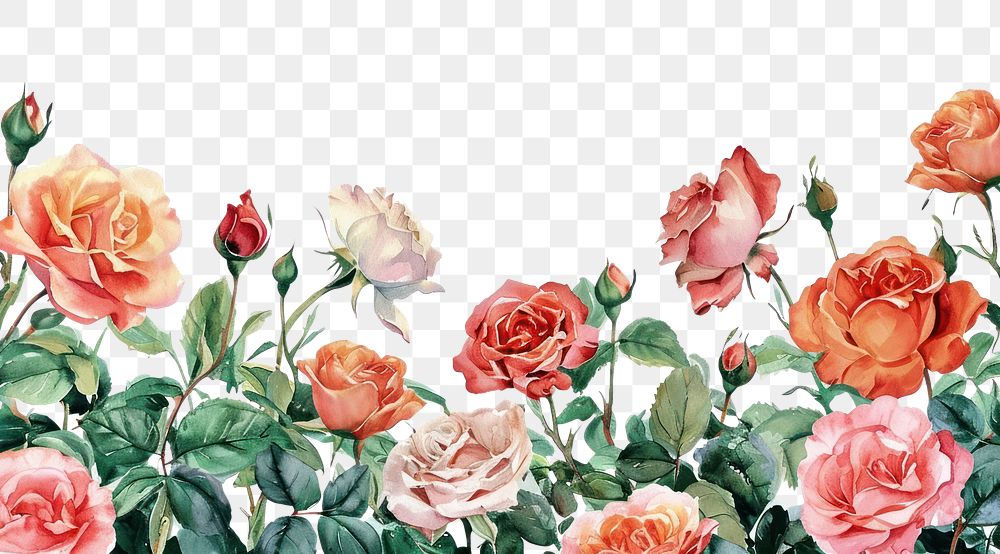 PNG  Roses border painting pattern flower.