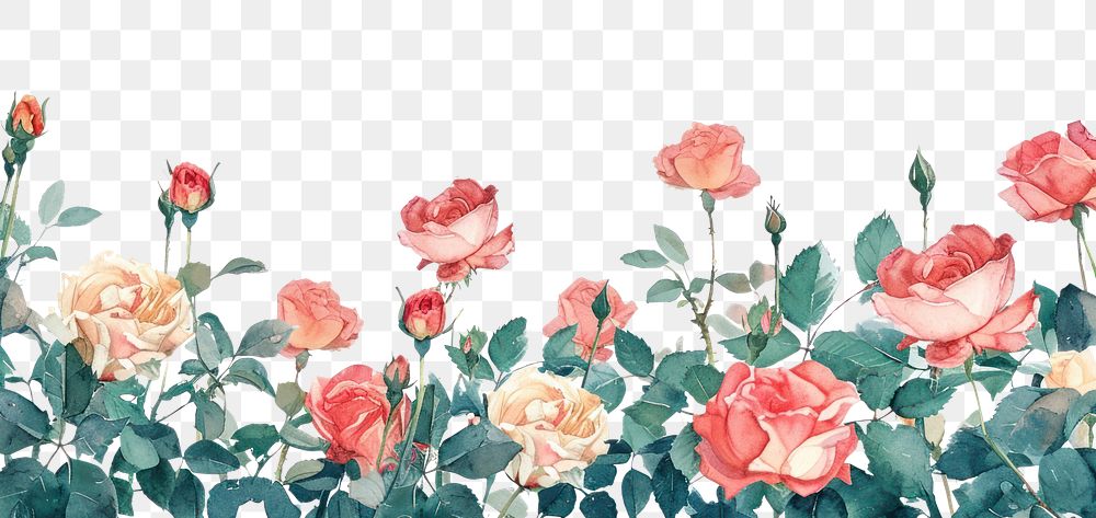 PNG  Roses border painting pattern flower.