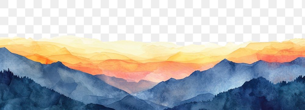 PNG  Sunset mountain horizon border landscape nature painting.