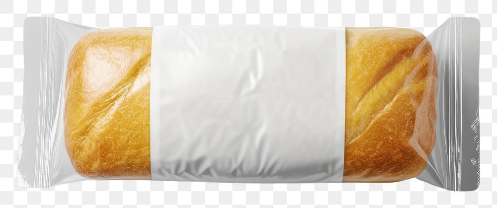 PNG  Bakery plastic with blank label mockup packaging bread food white background.