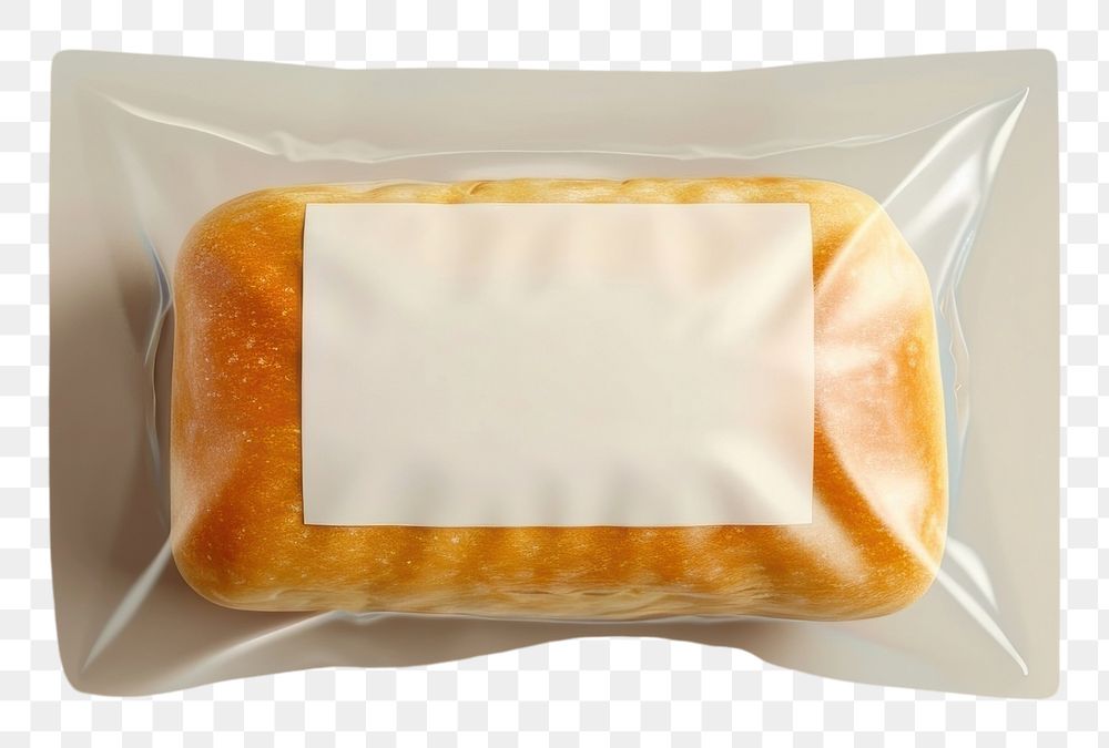 PNG  Bakery plastic with blank label mockup packaging food freshness lighting.