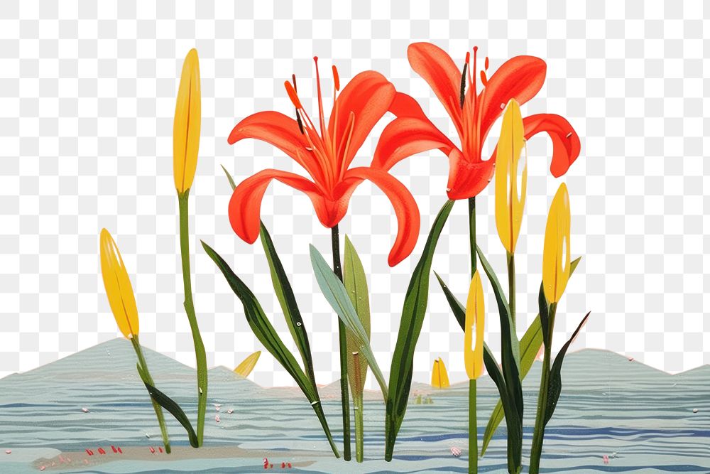 PNG Flower lily field art painting plant.