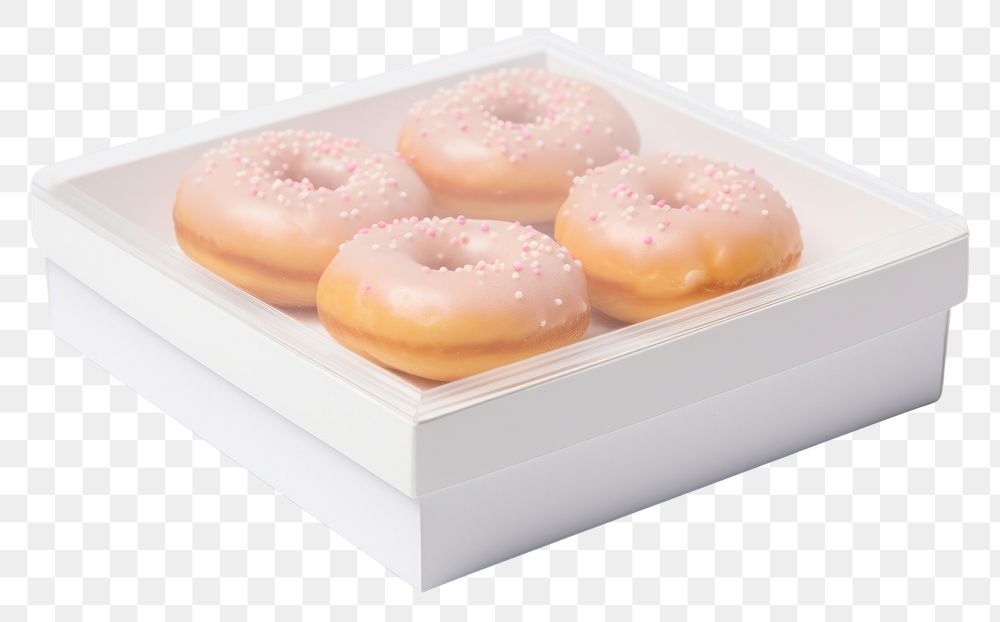 PNG  Donut transparent box mockup food white background confectionery.