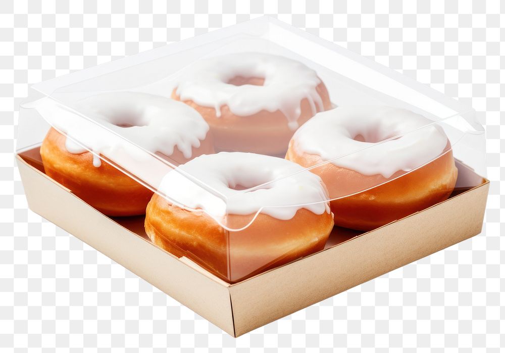 PNG  Donut transparent box mockup food white background confectionery.