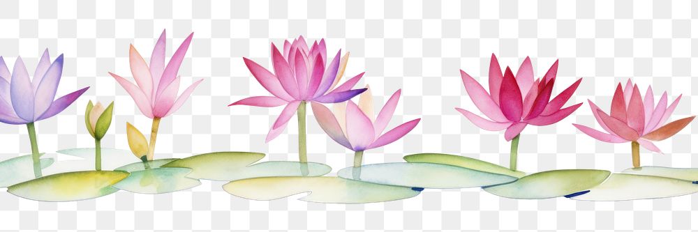 PNG Water lily watercolor border flower plant white background.