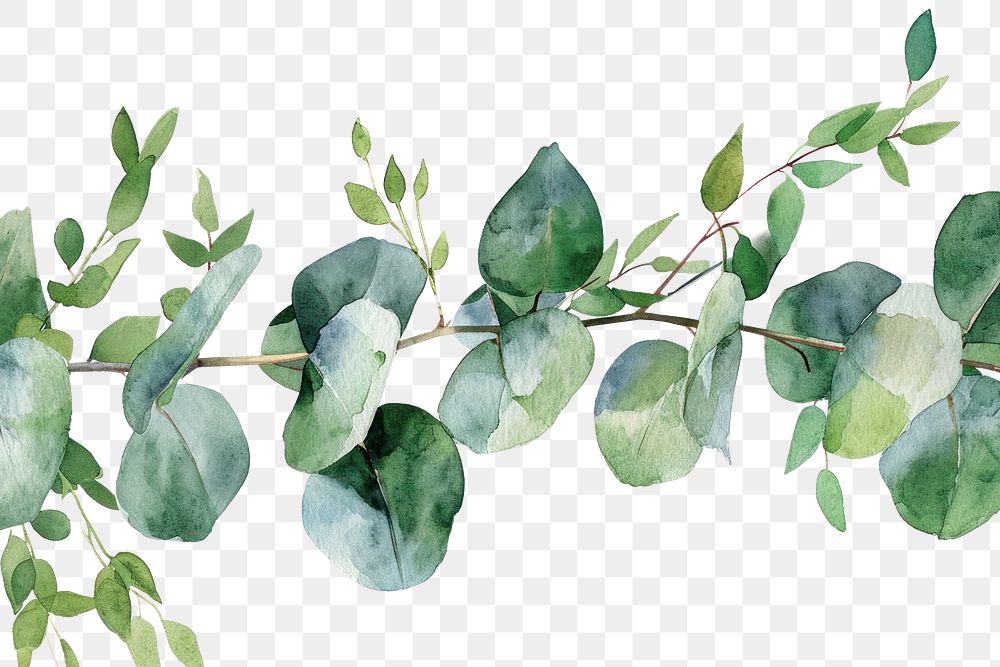 PNG Eucalyptus watercolor border plant leaf freshness.
