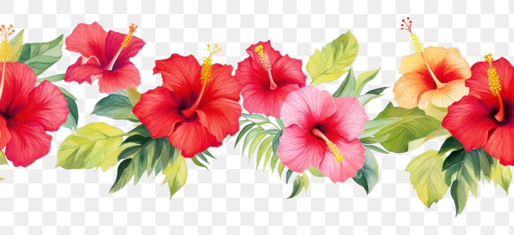 PNG Hibiscus watercolor border flower plant white background.