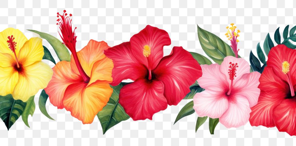 PNG Hibiscus watercolor border flower plant white background.