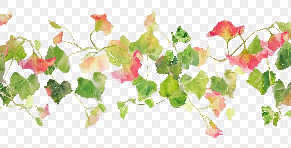 PNG Ivy flower watercolor border plant leaf white background.