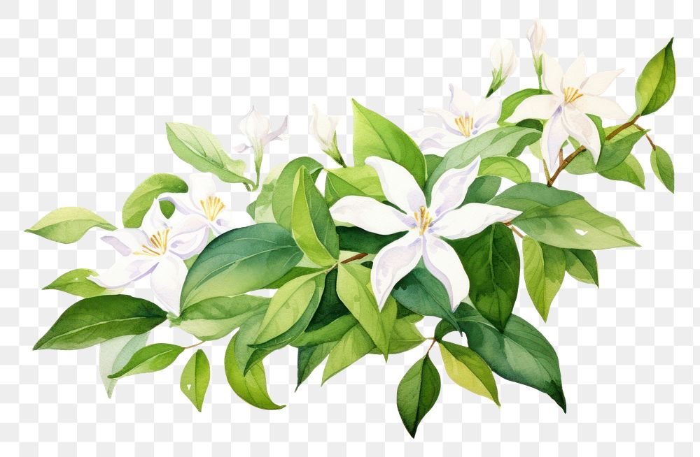 PNG Jasmine watercolor border flower plant white.