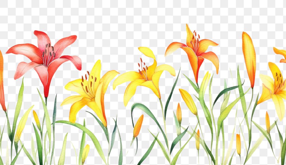 PNG Lily watercolor border backgrounds flower plant.