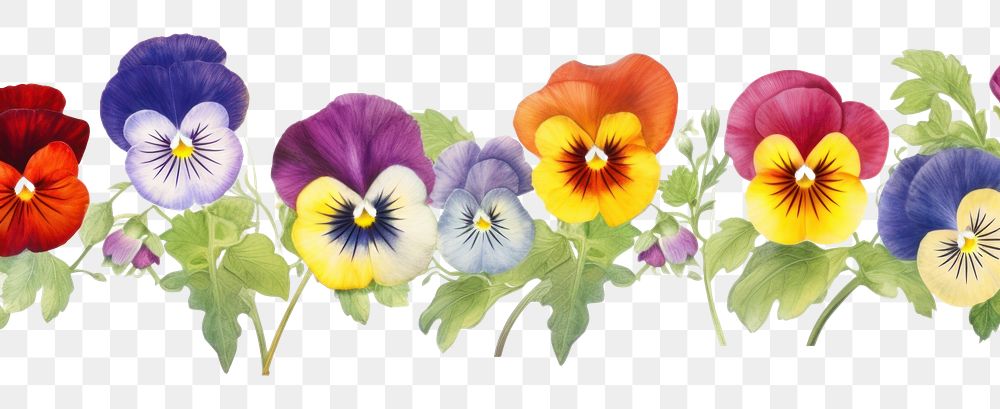 PNG Pansy watercolor border flower plant white background.