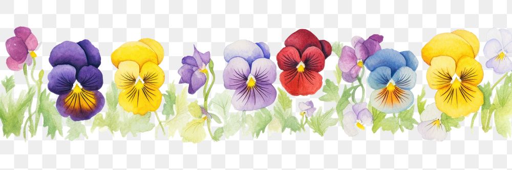 PNG Pansy watercolor border flower plant white background.