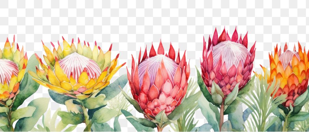 PNG Protea watercolor border pineapple flower plant.