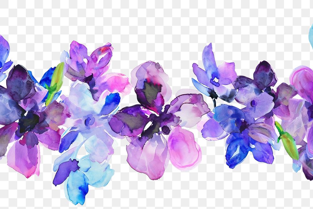 PNG Purple flower watercolor border petal plant white background.