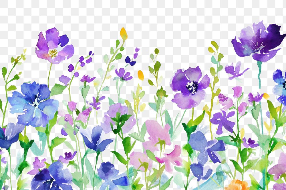 PNG Purple flower watercolor border backgrounds outdoors blossom.