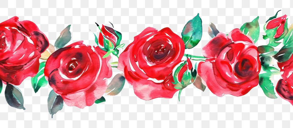 PNG Red rose watercolor border pattern flower plant.