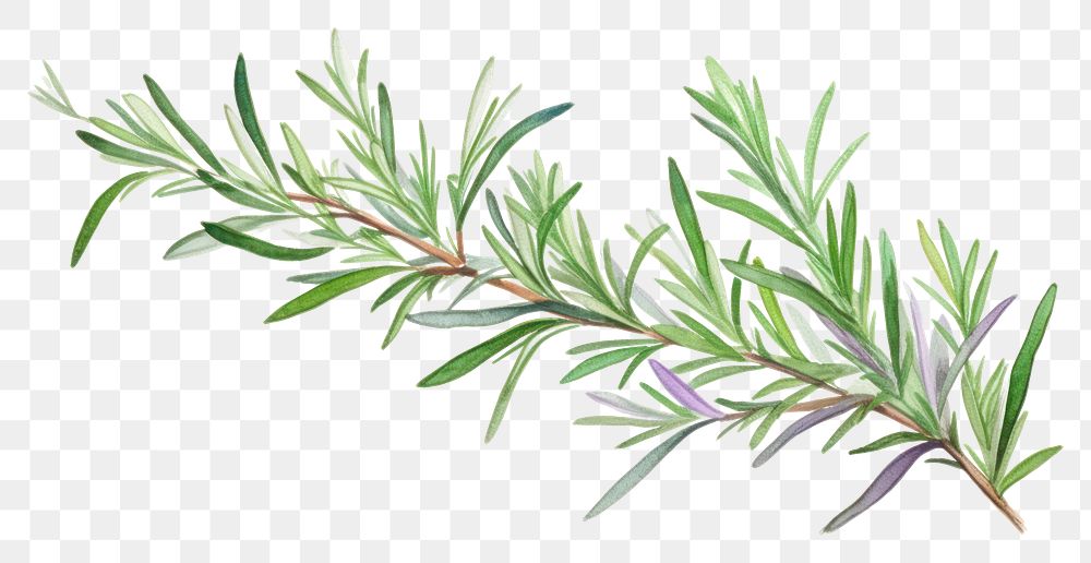 PNG Rosemary watercolor border plant herbs white background.