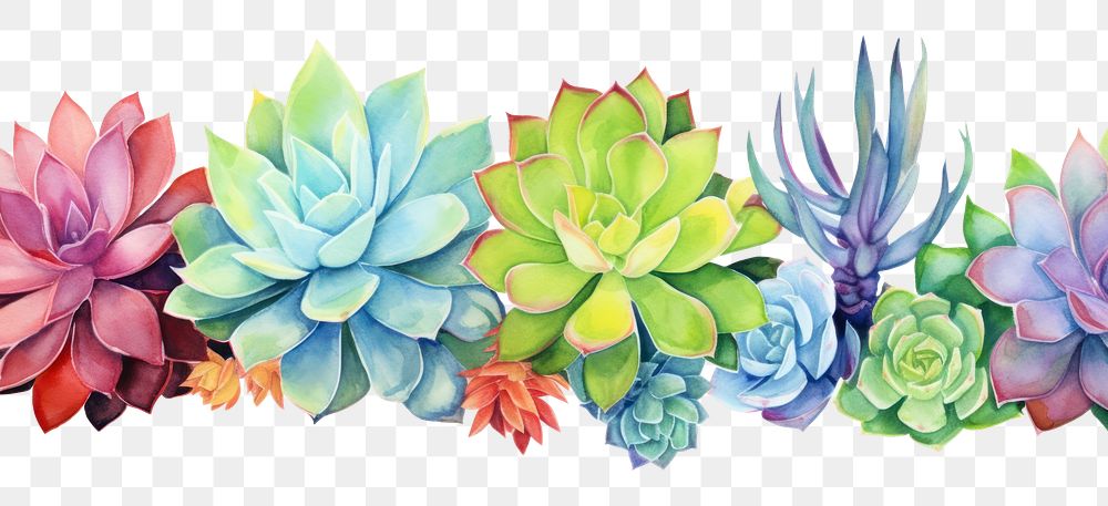 PNG Succulent watercolor border pattern flower plant.