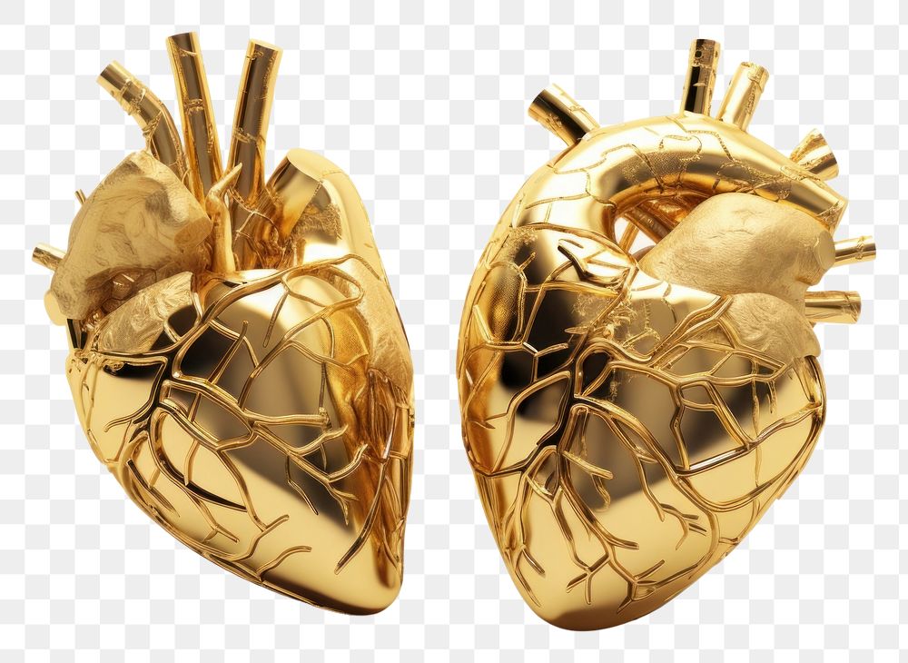 PNG Heart of cut in half gold jewelry pendant.