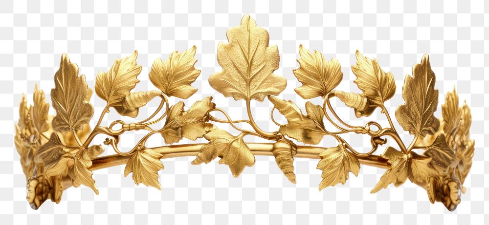 PNG Leaves crown gold jewelry white background.