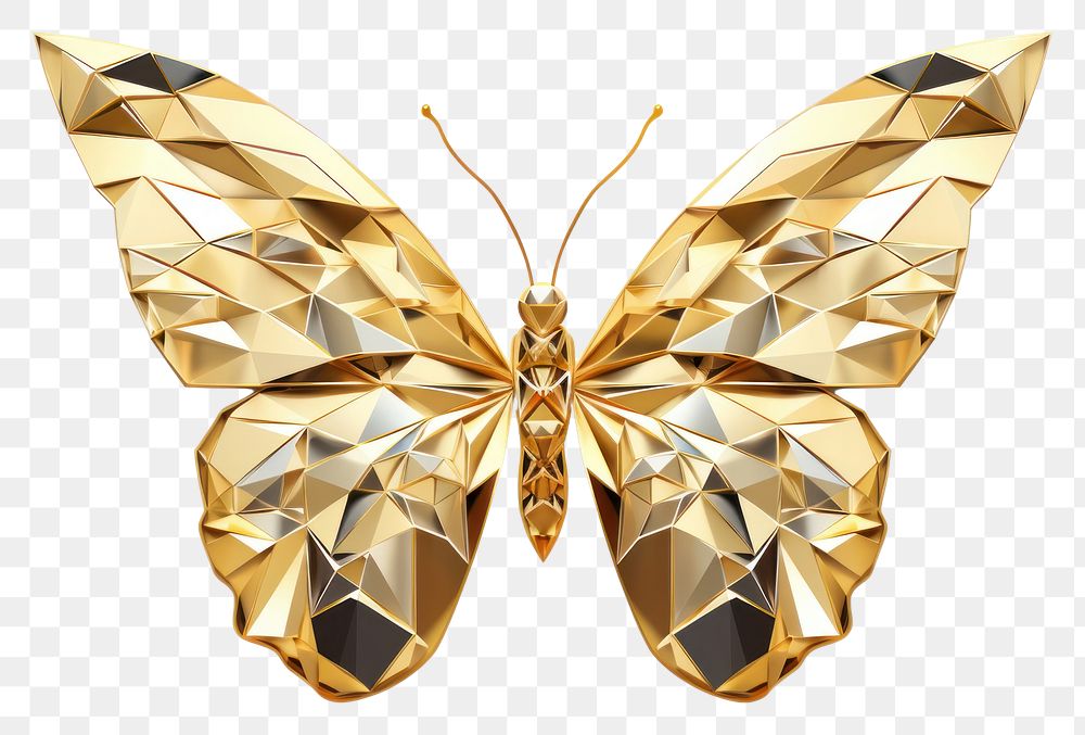PNG Polygon butterfly gold jewelry white background.