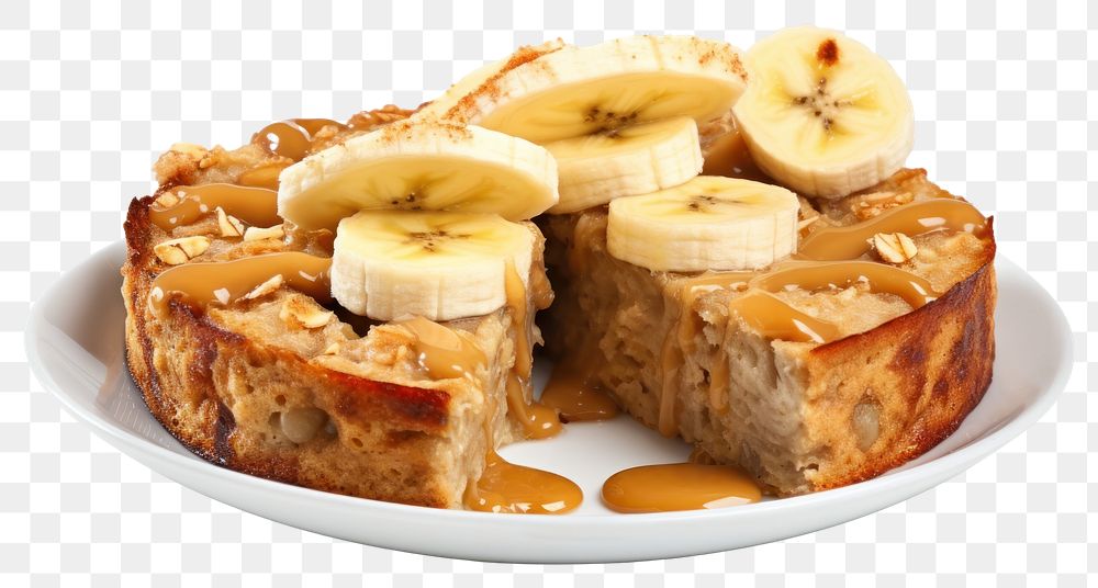 PNG Baked oatmeal banana breakfast dessert plate food.