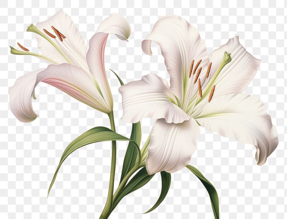 PNG Botanical illustration blooming lily flower plant white.
