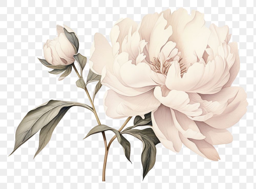 PNG Botanical illustration blooming peony flower blossom drawing.