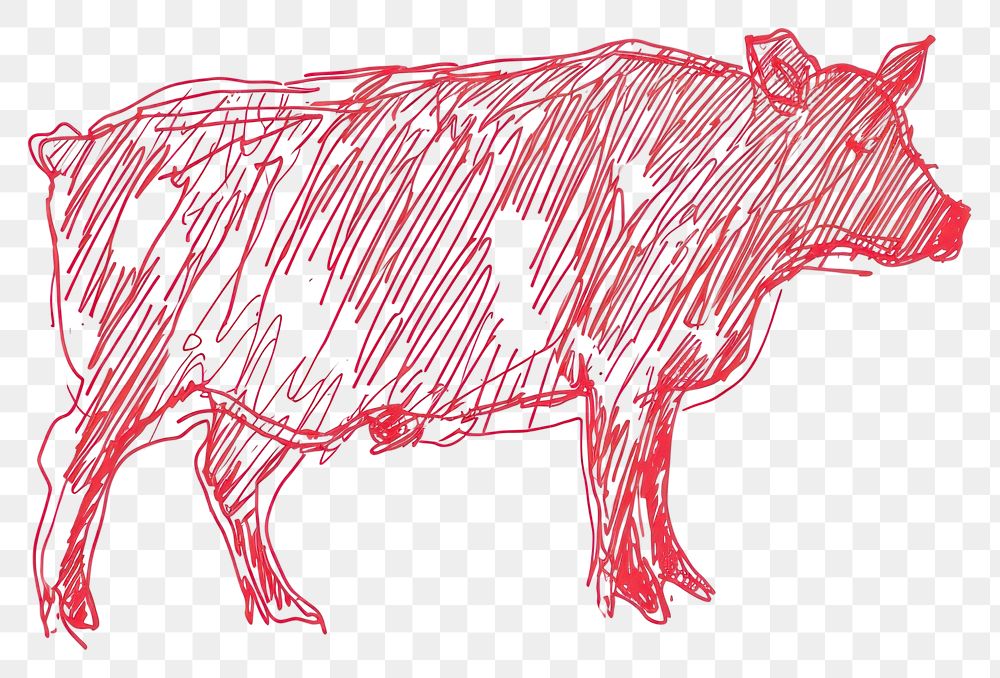 PNG  Continuous line drawing beef livestock mammal animal.