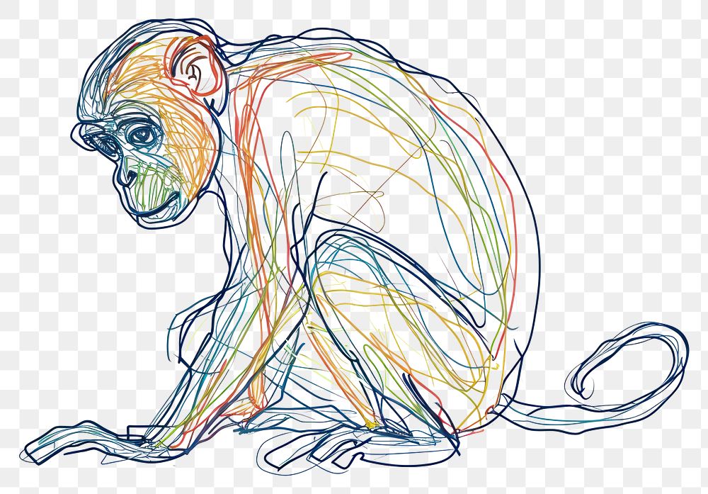 PNG  Continuous line drawing monkey wildlife animal mammal.