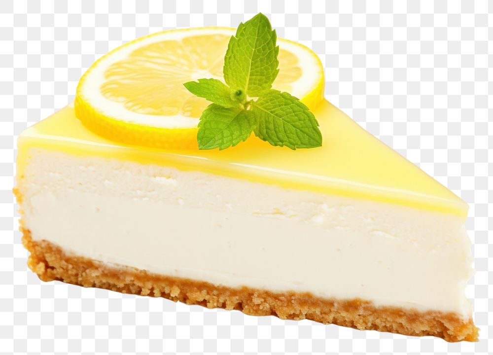 PNG Lemon cheesecake dessert food white background.