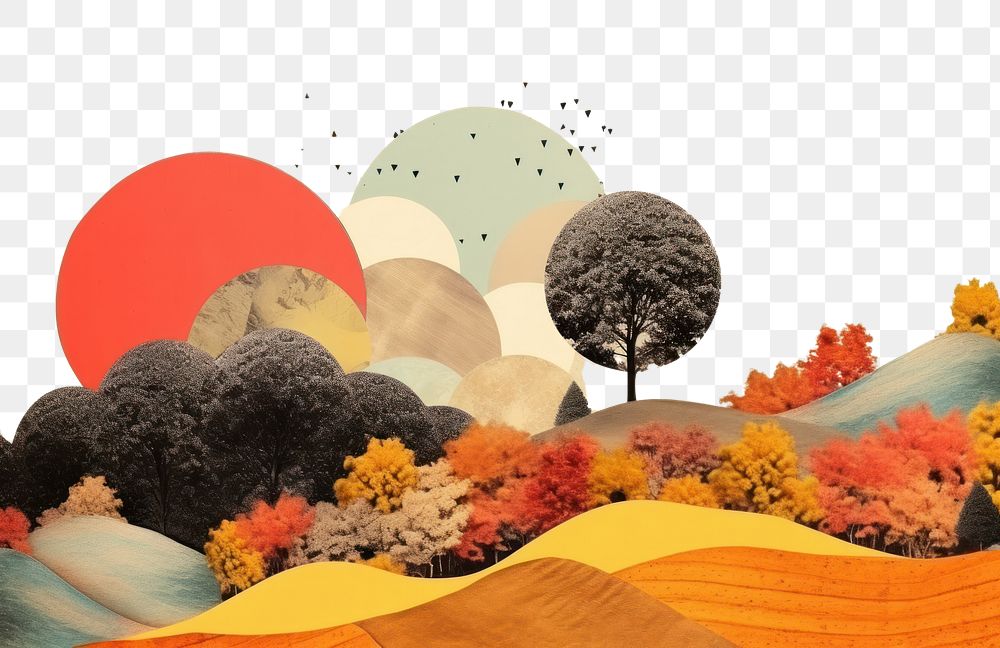 PNG Collage Retro dreamy autumn landscape art outdoors painting.