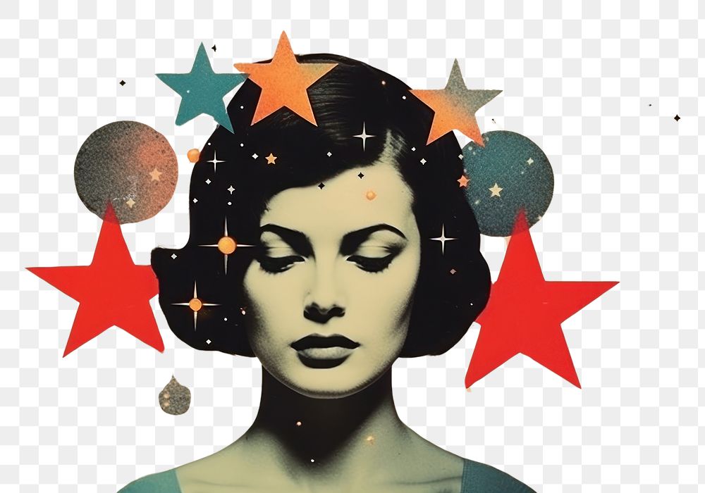 PNG Collage Retro dreamy astrology art adult star.